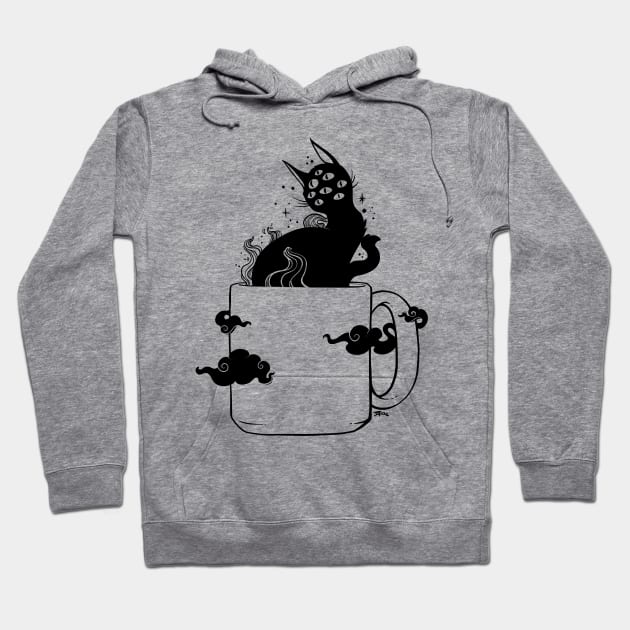 Cute Weirdcore Cat In A Coffee Tea Cup Hoodie by cellsdividing